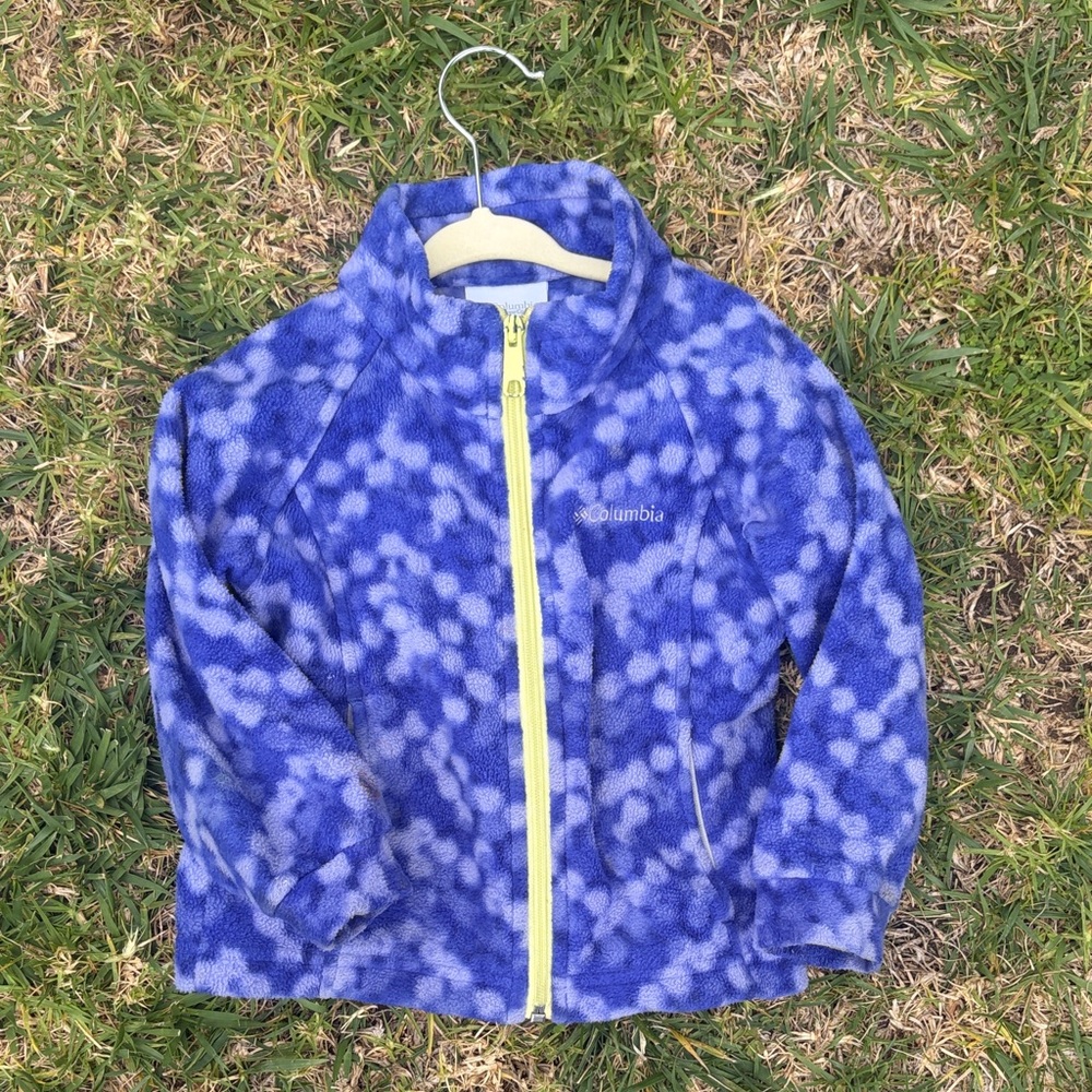 Columbia Kids 3T Purple-Blue Patterned Fleece Jacket with Yellow Zip